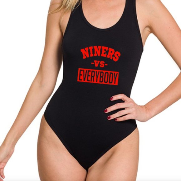 Black Red San Francisco Niners VS Everybody Bodysuit, SF Gameday Bodysuit - Picture 1 of 4